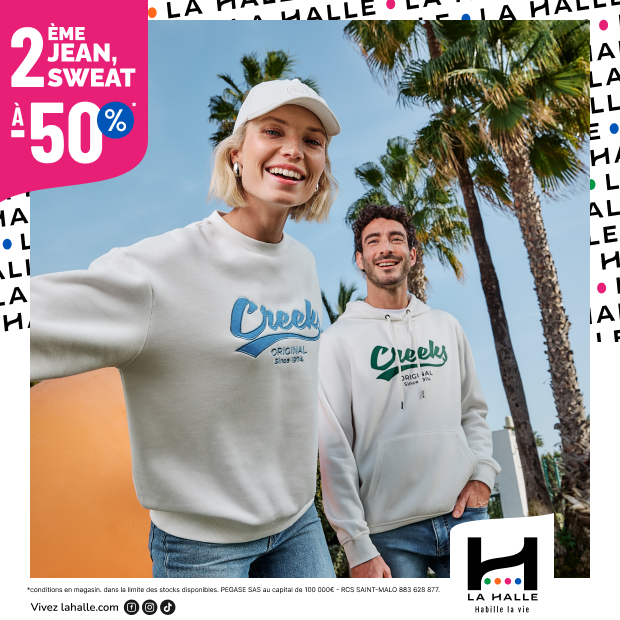 Offre : 2ème jean, sweat à -50% !*