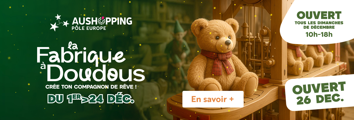 Noel à Aushopping Pole europe fabrique ta peluche réconfortante