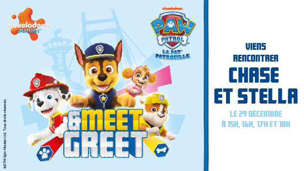 mascotte pat patrouille chase et stella dans le centre V2