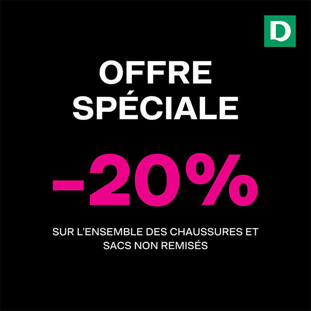 Offre spéciale chez Deichmann : -20%* sur les chaussures et sacs non remisés*