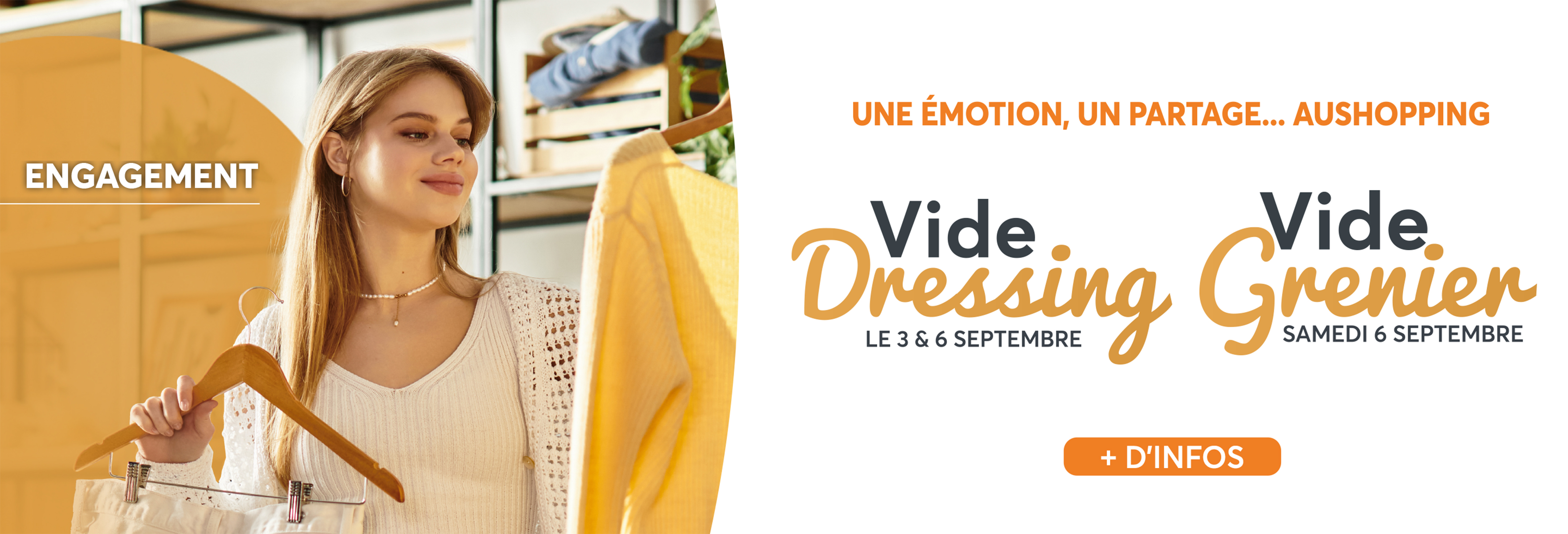 Profitez d'un vide dressing solidaire et d'un vide grenier les 3 et 6 septembre 2025 au centre commercial Aushopping Blois Vineuil