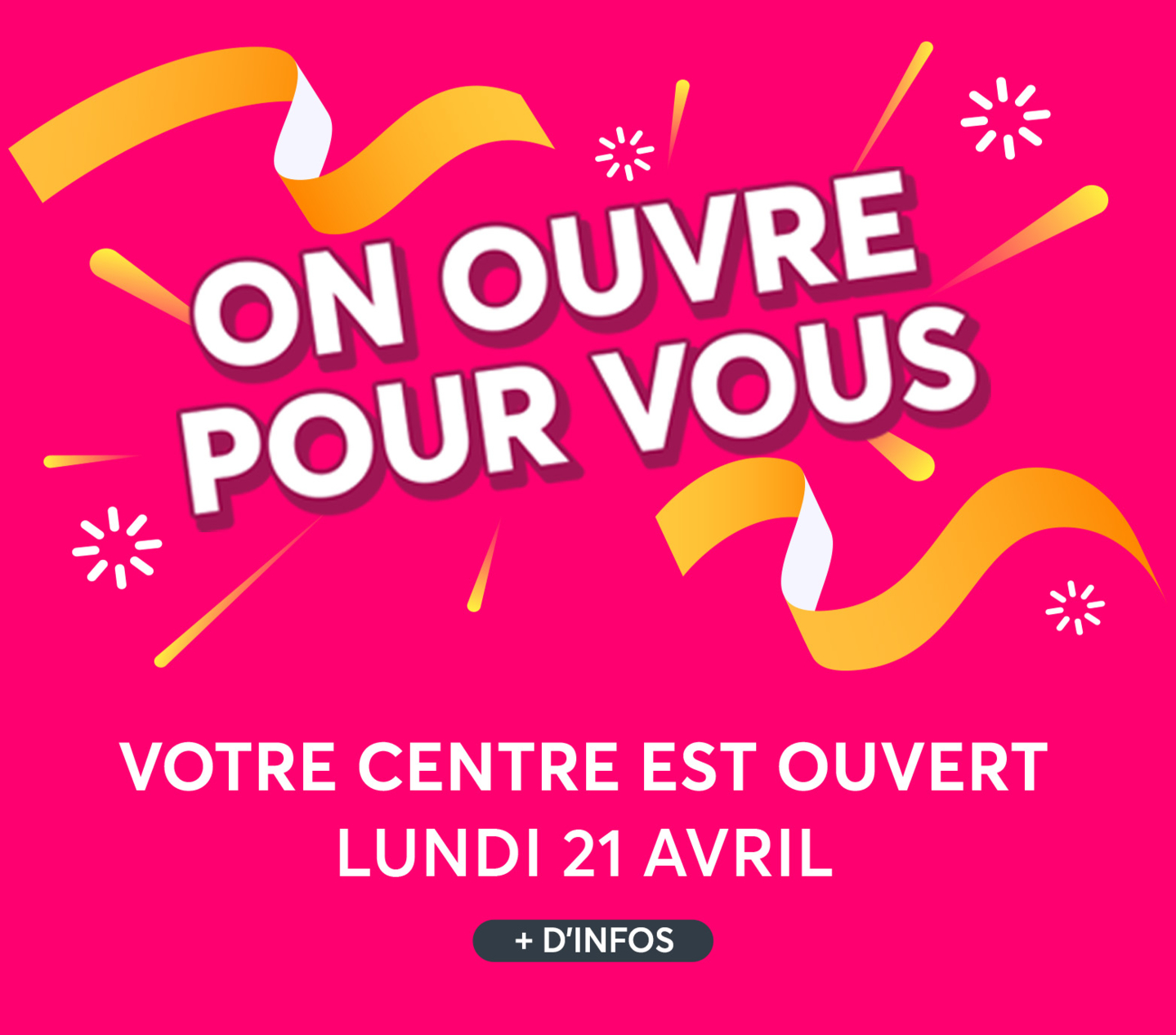 Votre centre commercial Aushopping Poitiers Sud est ouvert le lundi 21 avril