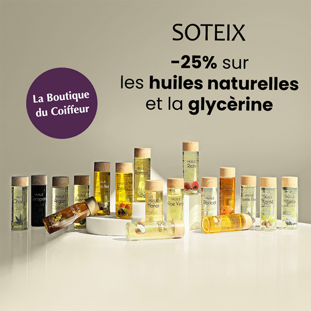 -25% sur les huiles naturelles et la glycérine Soteix chez La Boutique du Coiffeur