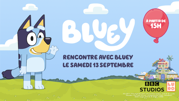 Venez à la rencontre de Bluey le samedi 13 septembre à partir de 15H au centre commercial Aushopping de Mantes Buchelay
