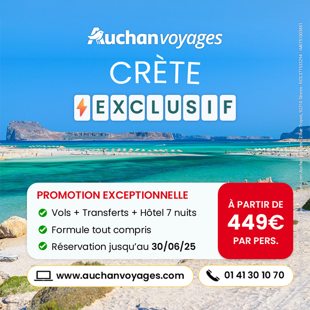 Auchan Voyages : destination la Crète à partir de 449€/personne*