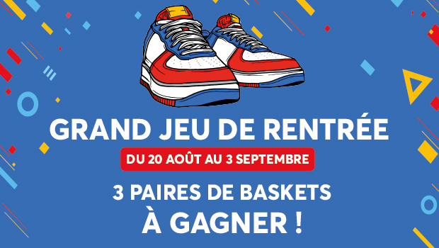 Grand jeu de la rentrée, du 20 août au 3 septembre, tentez de remporter 3 paires de baskets dans votre centre commercial Aushopping Blois Vineuil