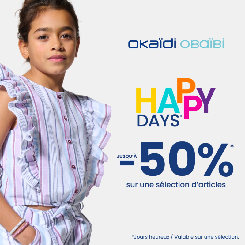 Okaïdi Happy Days avril 2025, jusqu'à -50% sur une sélection d'articles